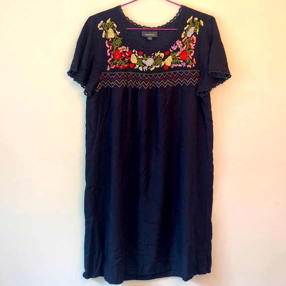 ModCloth embroidered navy dress, sz medium - Picture 4 of 8
